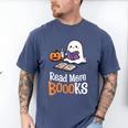 Halloween Teacher Women Cute Reading Ghost Read More Books Men's Comfort Colors T-Shirt Blue Jean