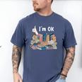 I'm OK Books Pile Books Stack Bibliophile Bookisk Men's Comfort Colors T-Shirt Blue Jean