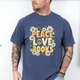 Peace Love Books Librarian Teacher Life Book Library Men's Comfort Colors T-Shirt Blue Jean