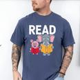 Pig Elephant Reading Cute Book Lover Bookworm Boys Girls Kid Men's Comfort Colors T-Shirt Blue Jean