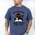 Read Banned Books Drink Coffee Fight Evil Retro Cat Men's Comfort Colors T-Shirt Blue Jean