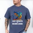 Reading Lover Easily Distracted By Dragons And Books Dragon Men's Comfort Colors T-Shirt Blue Jean