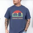 Retro Easily Distracted By Cameras & Books Photography Men's Comfort Colors T-Shirt Blue Jean