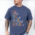 Sip Tea Pet Cats Read Books Repeat Book Cat Lover Men's Comfort Colors T-Shirt Blue Jean