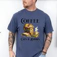 Sleeping Cat And Books With Coffee Lover Men's Comfort Colors T-Shirt Blue Jean