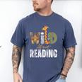 Wild About Reading Books Animal Theme Bookworm Library Day Men's Comfort Colors T-Shirt Blue Jean