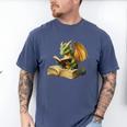 Women's Dragon Bookworm Reading Book Graphic Men's Comfort Colors T-Shirt Blue Jean