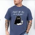 Women's First Of All I’m A Delight Cute Cat Books Coffee Humor Men's Comfort Colors T-Shirt Blue Jean