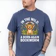 Women's Wild About Reading Book Reader Lion Zoo Animals Kids Men's Comfort Colors T-Shirt Blue Jean