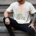 Camera Books Cats And Coffee Lover Photography Men Women Men's Comfort Colors T-Shirt Ivory