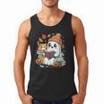 Cute Cozy Ghost Reading With Cat Book Lover Autumn Fall Men Tank Top