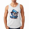 Adorable Book Lover Blue Jay With Reading Glasses Cute Raglan Baseball Tee Men Tank Top