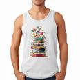 Book Stack With Flowers Reading Lover Bookish Men Tank Top