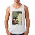 Vintage Japanese Cat Book Lovers UFO Alien Abduction Cat Dad Men Tank Top