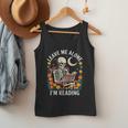 Leave Me Alone Skeleton Reading Book Floral Moon Librarian Men Tank Top