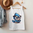 Adorable Book Lover Blue Jay With Reading Glasses Cute Raglan Baseball Tee Men Tank Top