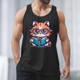 Adorable Book Lover Maine Coon Cat With Reading Glasses Cute Men Tank Top