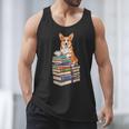 Bookworm Corgi Reading Books Drinking Coffee Dog Lover Men Tank Top