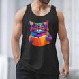 Cat Book Shirt Colorful Cat Reading Book Men Tank Top