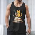 Cat Reading Books Men Tank Top