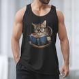 Cute Cat Reading Books With Tea Men Tank Top Cute Cat Reading Books With Tea Men Tank Top