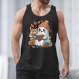 Cute Cozy Ghost Reading With Cat Book Lover Autumn Fall Men Tank Top