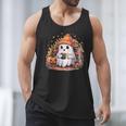 Cute Ghost Drinking Coffee Halloween Reading Book Retro Men Tank Top Cute Ghost Drinking Coffee Halloween Reading Book Retro Men Tank Top