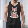Ghost Reading Book Halloween Cat Lover Men Tank Top
