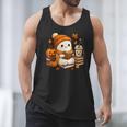 Halloween Ghost Reading Book Lovers Coffee Girl Women Men Tank Top Halloween Ghost Reading Book Lovers Coffee Girl Women Men Tank Top