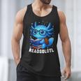 Readsolotl Blue Kawaii Axolotl Book Lover Reading Men Tank Top