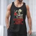 Staying Alive One Book At A Time Skeleton Reading Librarian Men Tank Top Staying Alive One Book At A Time Skeleton Reading Librarian Men Tank Top
