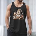 Vintage Cute Gnome Reading Book Coffee Latte Men Women Kids Men Tank Top