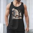 Vintage Cute Gnome Reading Book Coffee Cute Gnome Graphic Men Tank Top
