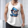 Adorable Book Lover Blue Jay With Reading Glasses Cute Raglan Baseball Tee Men Tank Top