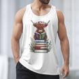 Cute Highland Cow With Book Floral Bookworm Librarian Book Men Tank Top Cute Highland Cow With Book Floral Bookworm Librarian Book Men Tank Top