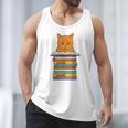 Cute Orange Tabby Cat Reading On Pile Of Books Men Tank Top