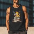 Cat Reading Books Men Tank Top