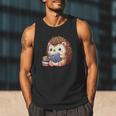 Cute Hedgehog Book Lover Readers Animal Reading Men Tank Top