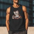 Cute Kitten Bookworm Adorable Cat With Glasses Reading Book Men Tank Top