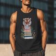 Cute Tiger With Book Floral Bookworm Librarian Book Lover Men Tank Top