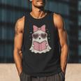 Ghost Reading Book Halloween Cat Lover Men Tank Top