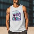 Adorable Book Lover Yeti With Reading Glasses Cute Men Tank Top