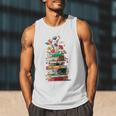 Book Stack With Flowers Reading Lover Bookish Men Tank Top