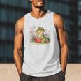 Crocodile Reading Book Watercolor Flowers Kids Men Tank Top