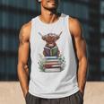 Cute Highland Cow With Book Floral Bookworm Librarian Book Men Tank Top Cute Highland Cow With Book Floral Bookworm Librarian Book Men Tank Top