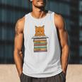 Cute Orange Tabby Cat Reading On Pile Of Books Men Tank Top