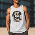 Cute Panda Reading Book Under Moon Bookworm Coffee Lover Men Tank Top