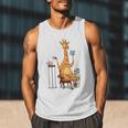 Giraffe Reading Tea Books Coffee Book Lover Graphic Men Tank Top