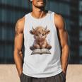 Highland Cow Reading Book Bookworm Men Tank Top