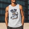 Nerdy Schnauzer Dog Book Lover Glasses Cute Pet For Men Women Kids Men Tank Top
